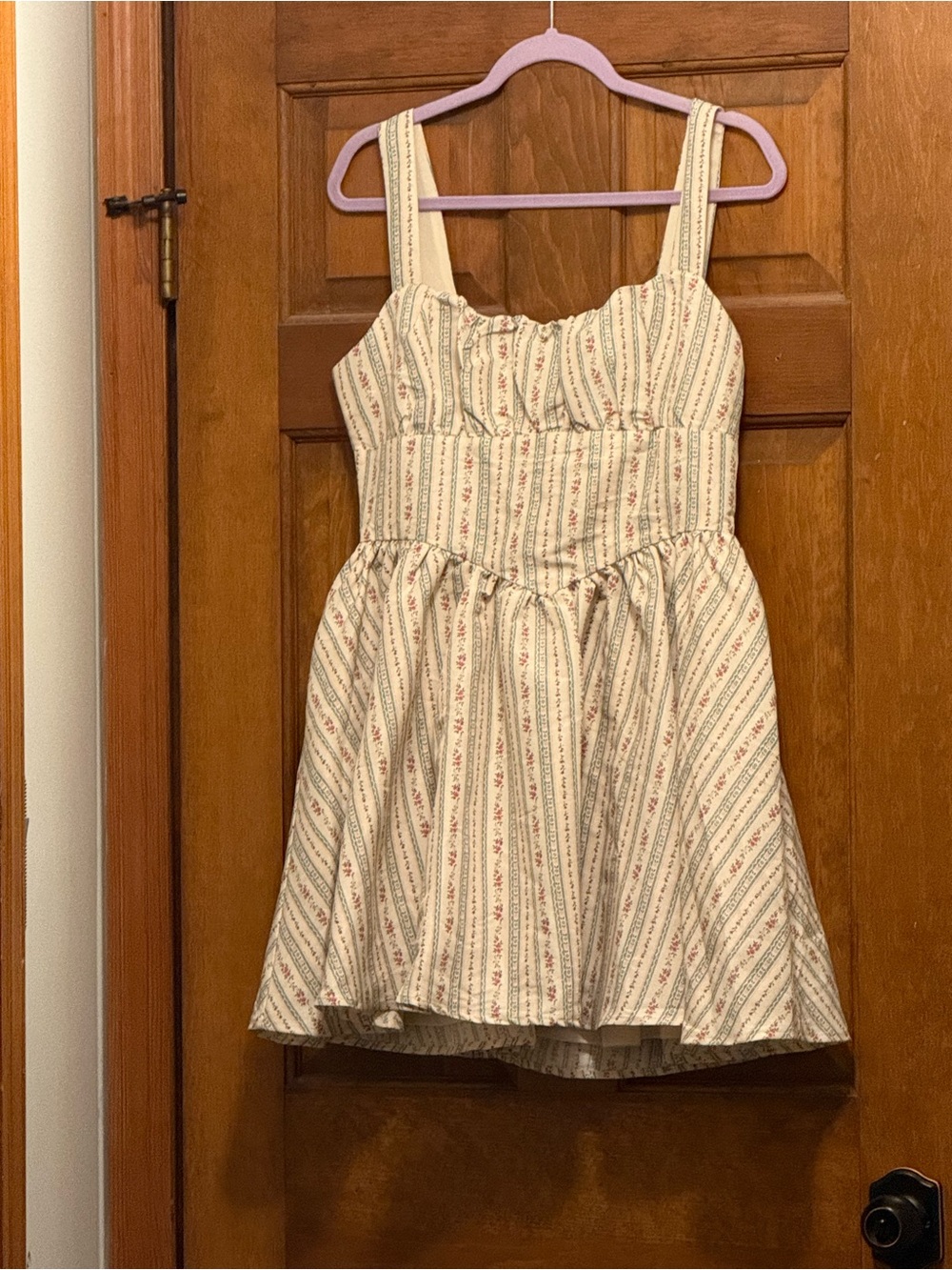 Altar'd State Cream and sage green Striped Floral Sundress